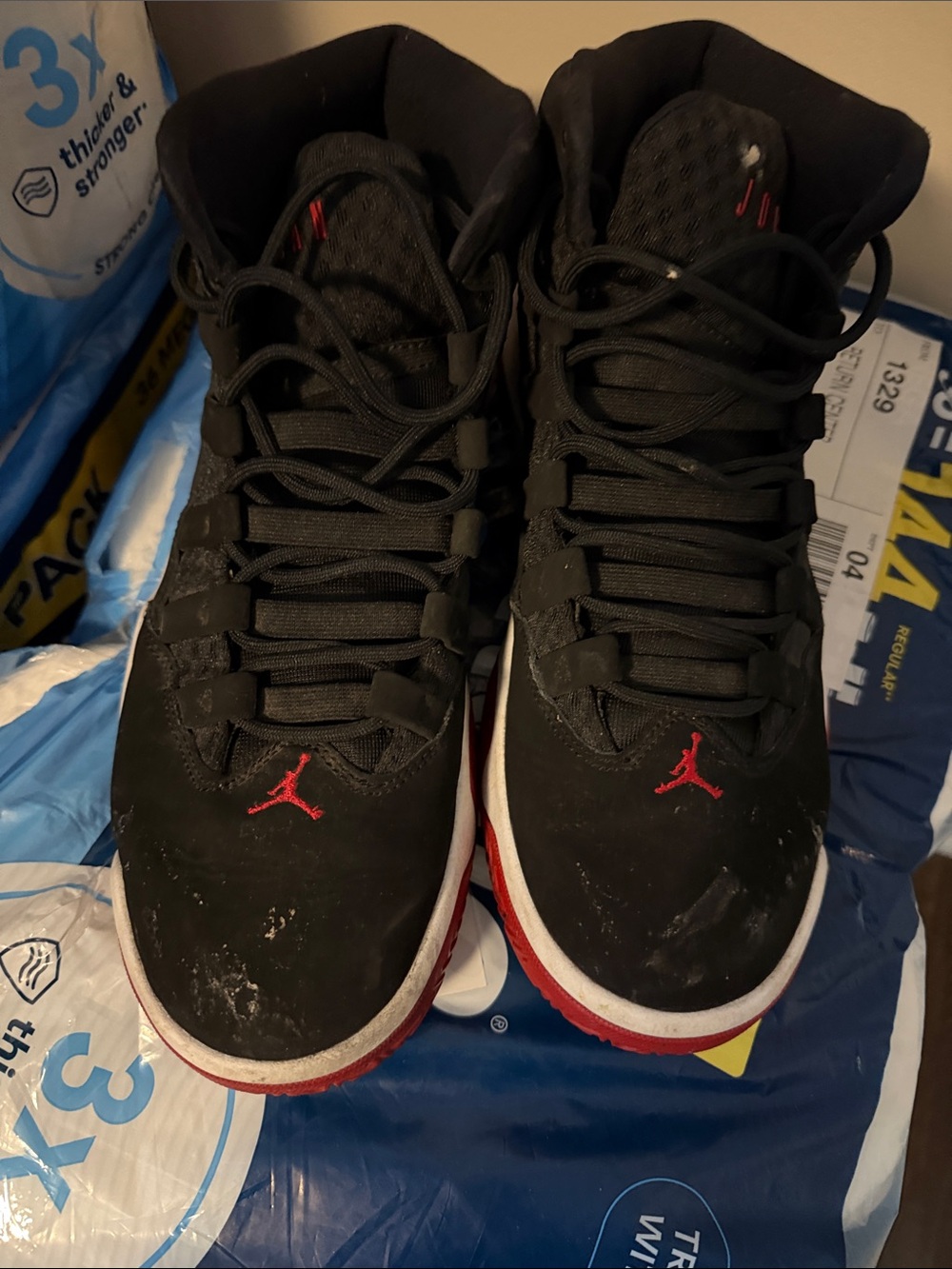 Jordan Black and Red High-Top Basketball Sneakers